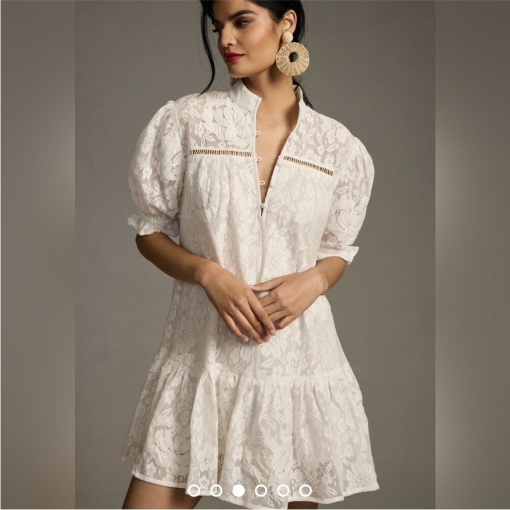 Porridge Anthropologie White Button Lace Embroidery White Babydoll Dress